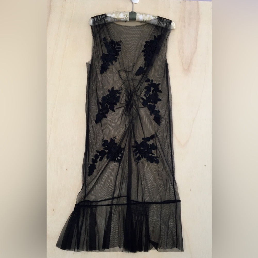 Alberta Ferretti Beaded and Embroidered Black Lace Tulle Dress